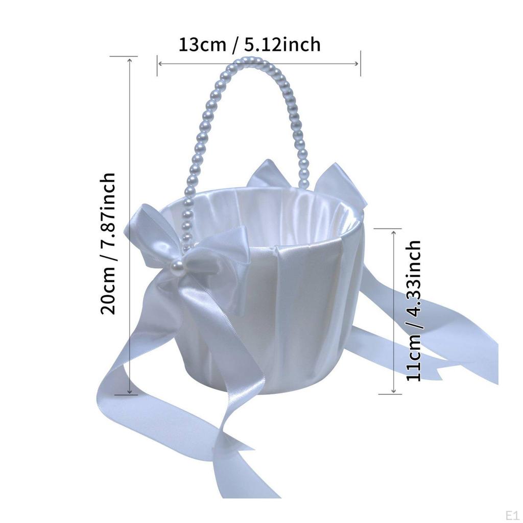 Wedding Flower Girl RibbonTrimmed Basket Decoration Satin Romantic Design