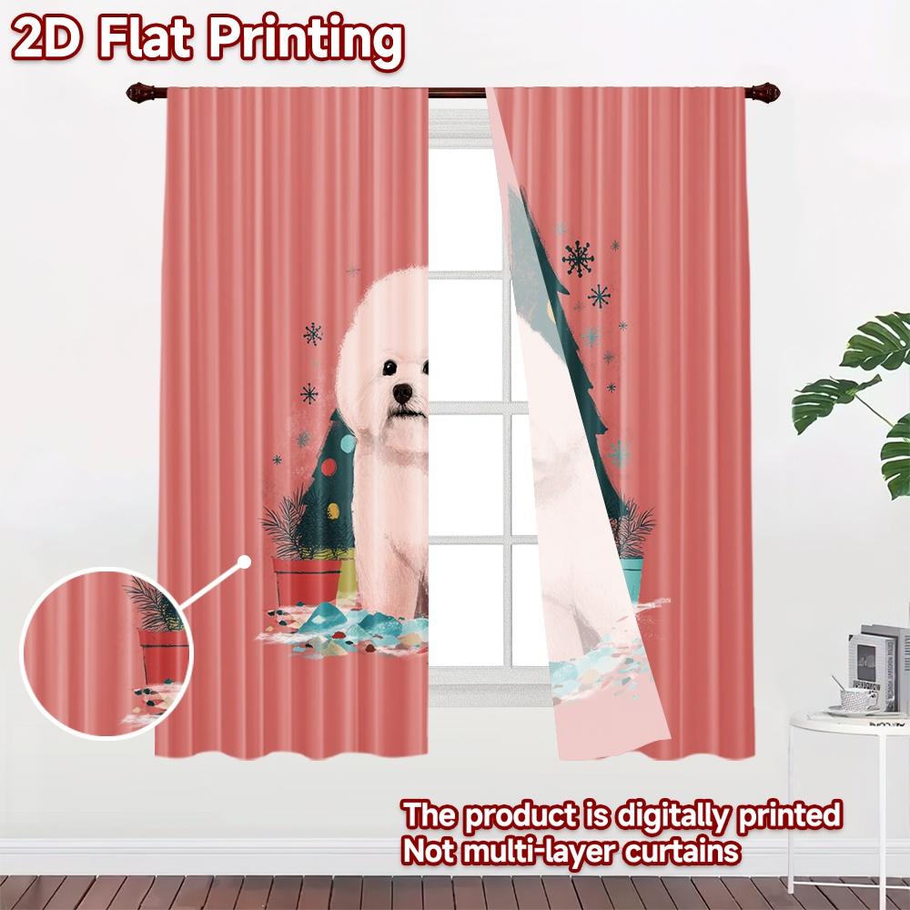 Stampa piana 2D 2 pezzi Tende Bichon Cane Albero di Natale Stampato Digitalmente Poliestere Tende Decorazione Murale Festiva Utilizzo per Cabine Fotografiche