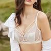 Large Bust-slimming French Bra for Women with Soft Underwire Ultra-thin Lace and Crystal Cups