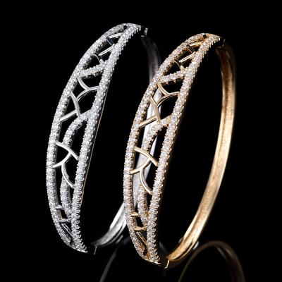 Fashionable Hollow Full Zirconium Women's Light Luxury and High-end Palace Style Open Bracelet
