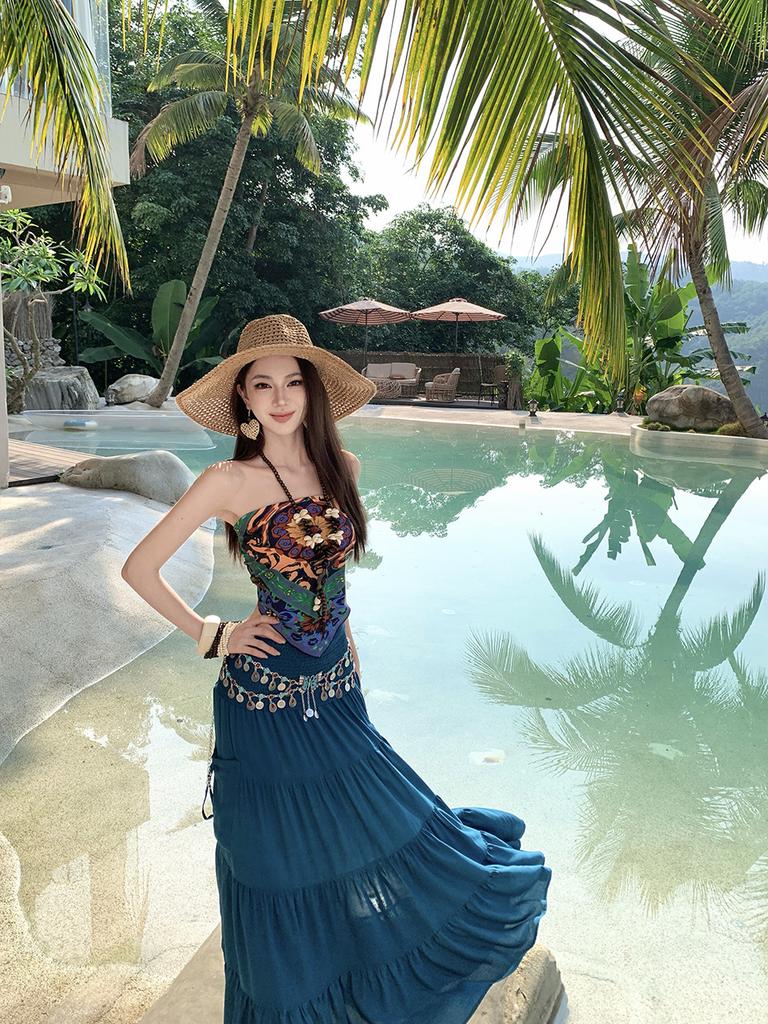 Seaside Suit Bohemian Print Tube Top Skirt Slim Versatile Vacation Style Two-piece Set
