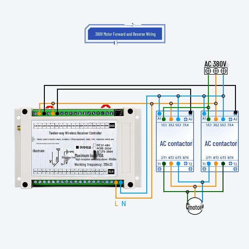 868MHz FSK 12-Channel Wireless Controller with 220V AC 10A Relay Contactor
