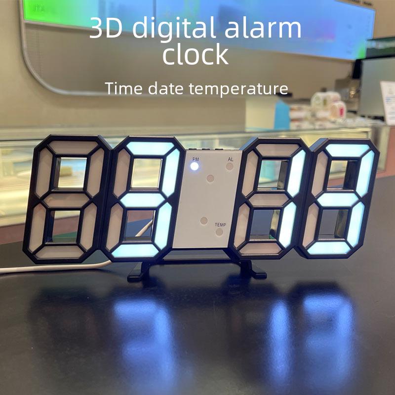 

Світлодідний 3D цифровий будильник - Сучасний настінний та настільний годинник для вітальні Black Case