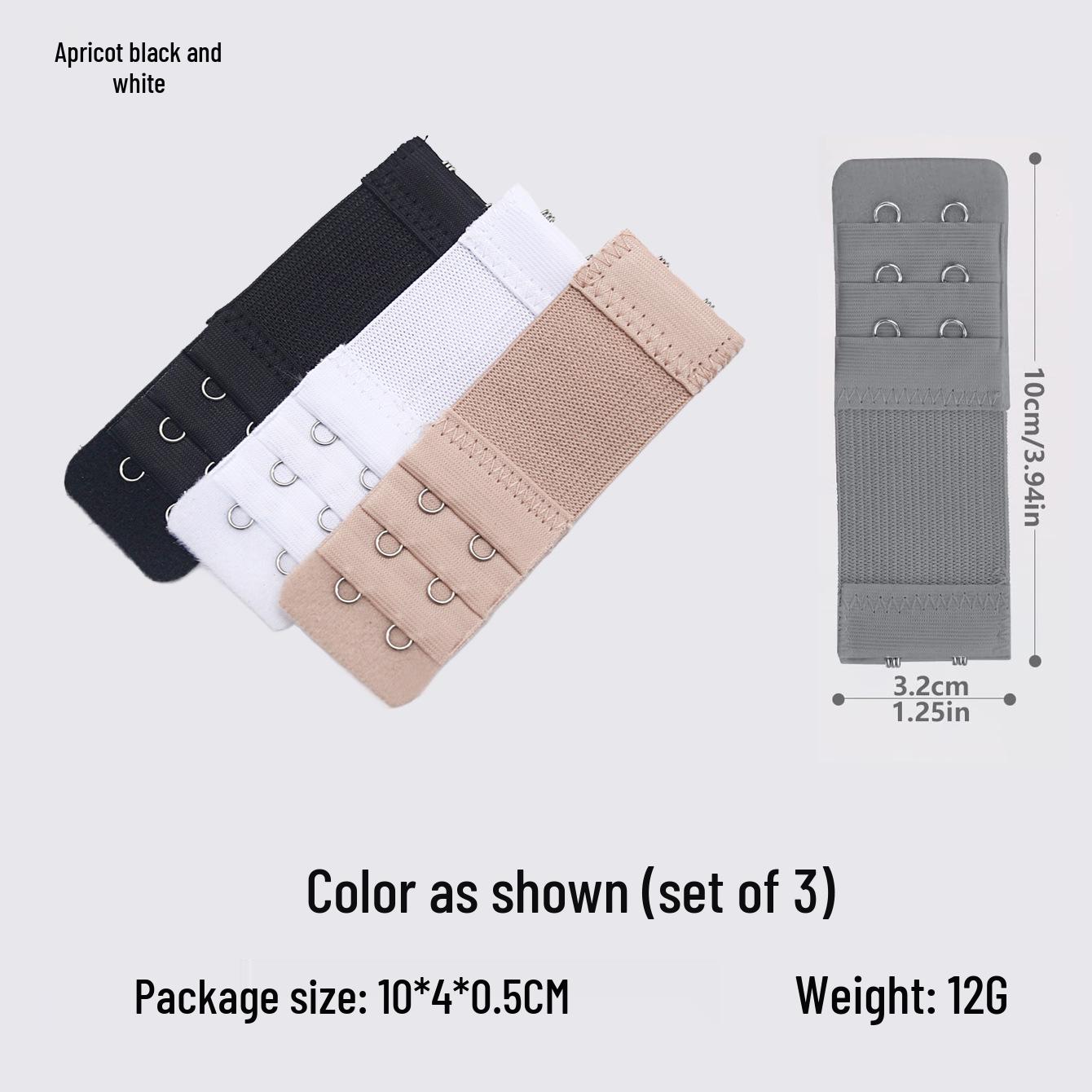 

Набор из 3 эластичных удлинителей для бюстгальтера с 3-рядной застежкой на крючки и петли 1 beige, 1 black, 1 white