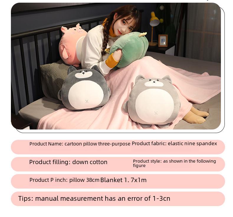 3-in-1 Car Cartoon Pillow Quilt: Dual-purpose Cushion & Blanket with Air Conditioning Blanket, Perfect for Office Naps