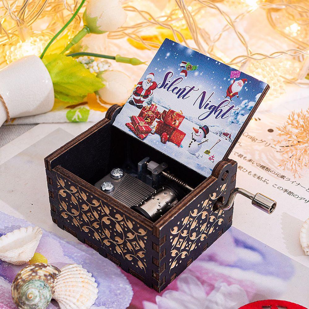 Wooden Hand Crank Music Box Anime Theme Halloween Merry Christmas Decoration Home Christmas Birthday Gift