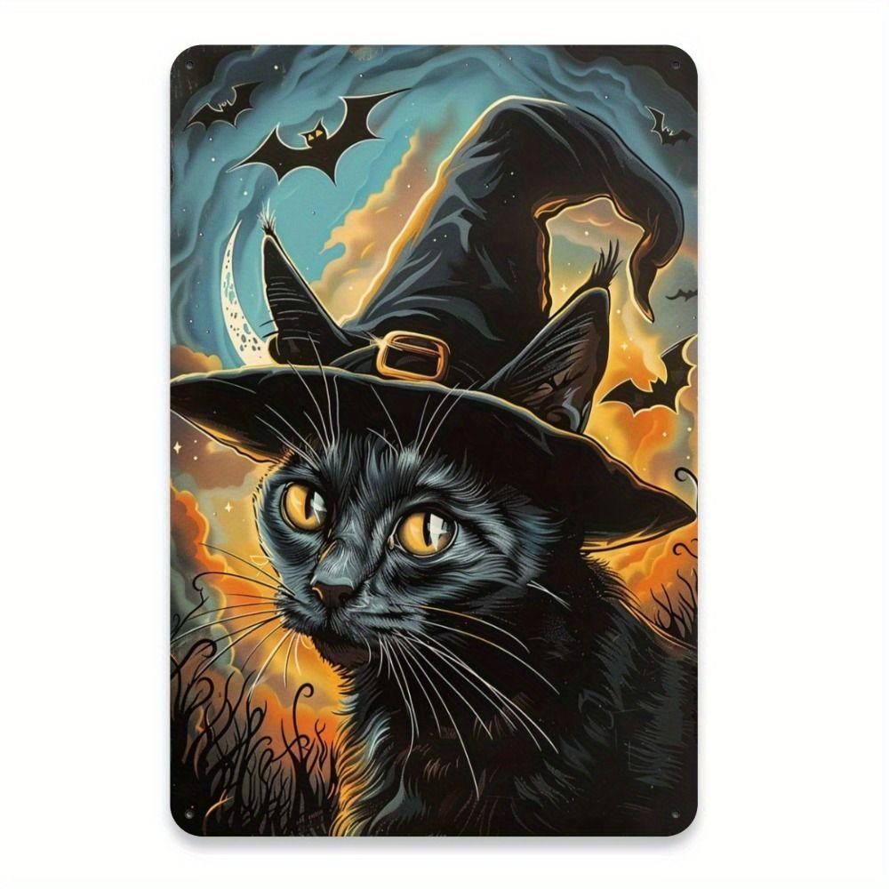 Witch Cat Forest Halloween Sign Metal Tin Sign 20x30 cm Wall Decor