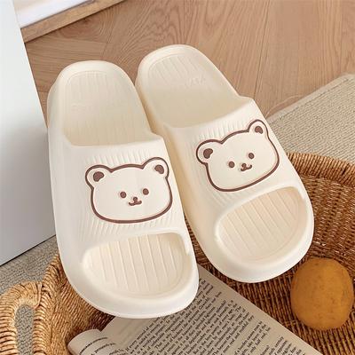 Women Slippers Summer Thick Platform Non-Slip Home Cartoon Bear Flip Flops Ladies Indoor Outdoor Quick Drying Shower Slippers