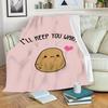 Cute Potato I Will Keep You Warm Flannel Throw Blanket Kawaii Cartoon Potato Pink Background Blanket