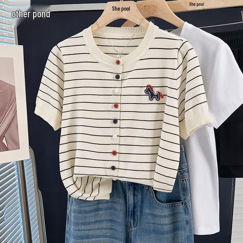 Tachi Women s Round Neck Color Block Stripe Knit Top S