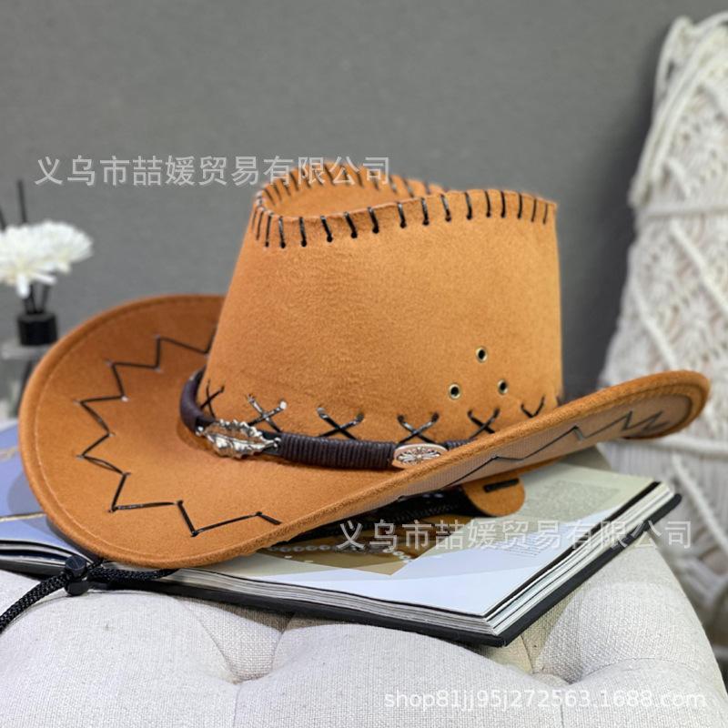 Leaf Rivet Belt Western Cowboy Hat Women's Spring and Summer Outdoor Travel Sunscreen Shade Mountaineering Men's and Women's Top Hats