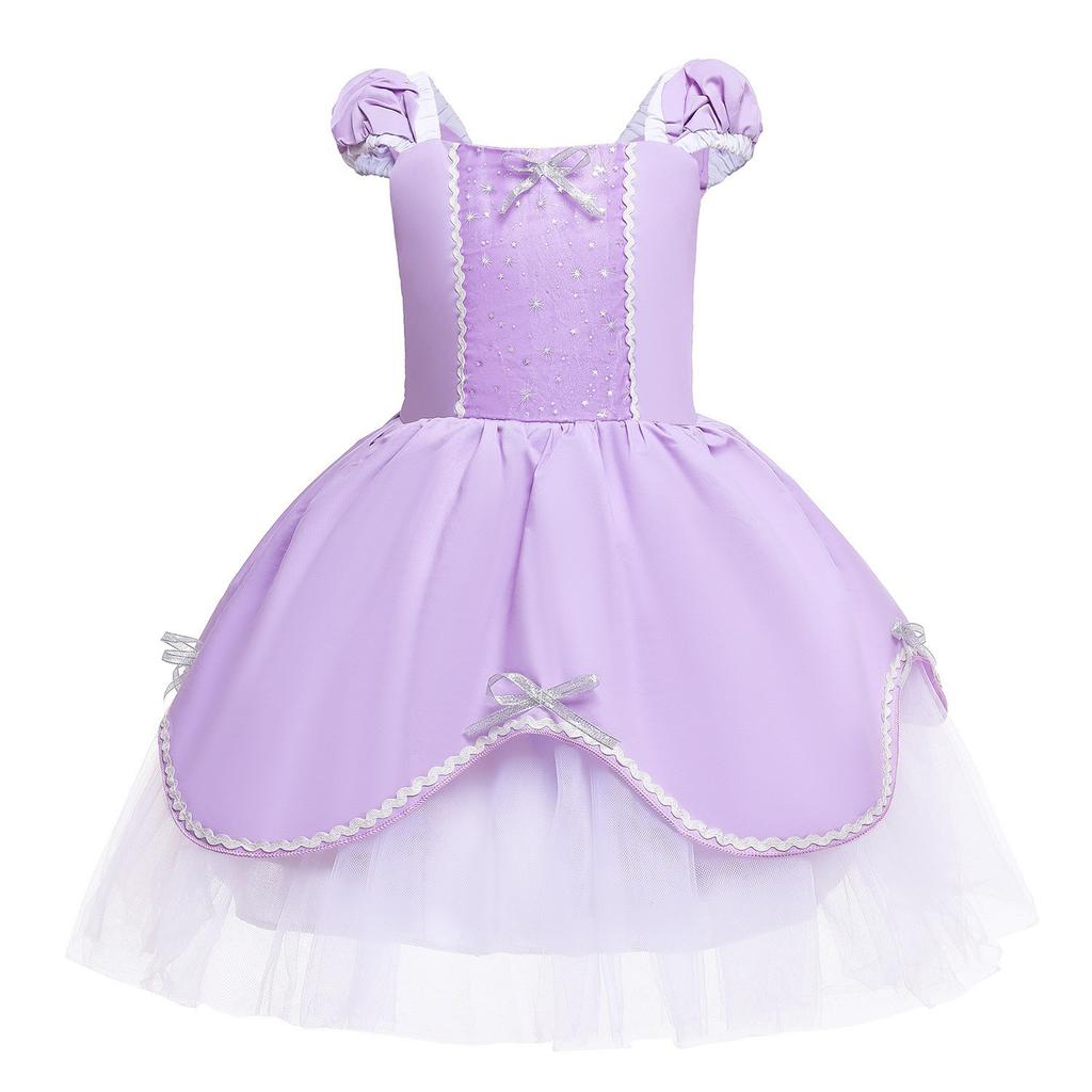 Disney Sofia Princess Dress Girls Summer Dresses Birthday Carnival Party Sofia Sleeve Puffy Prom Dresses and Accessories