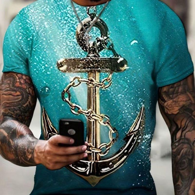 

Мужские футболки с 3d компасом, топы с короткими рукавами, винтажная уличная одежда, пуловер с круглым вырезом, одежда моряка, ретро футболки 6XL, мужские футболки S