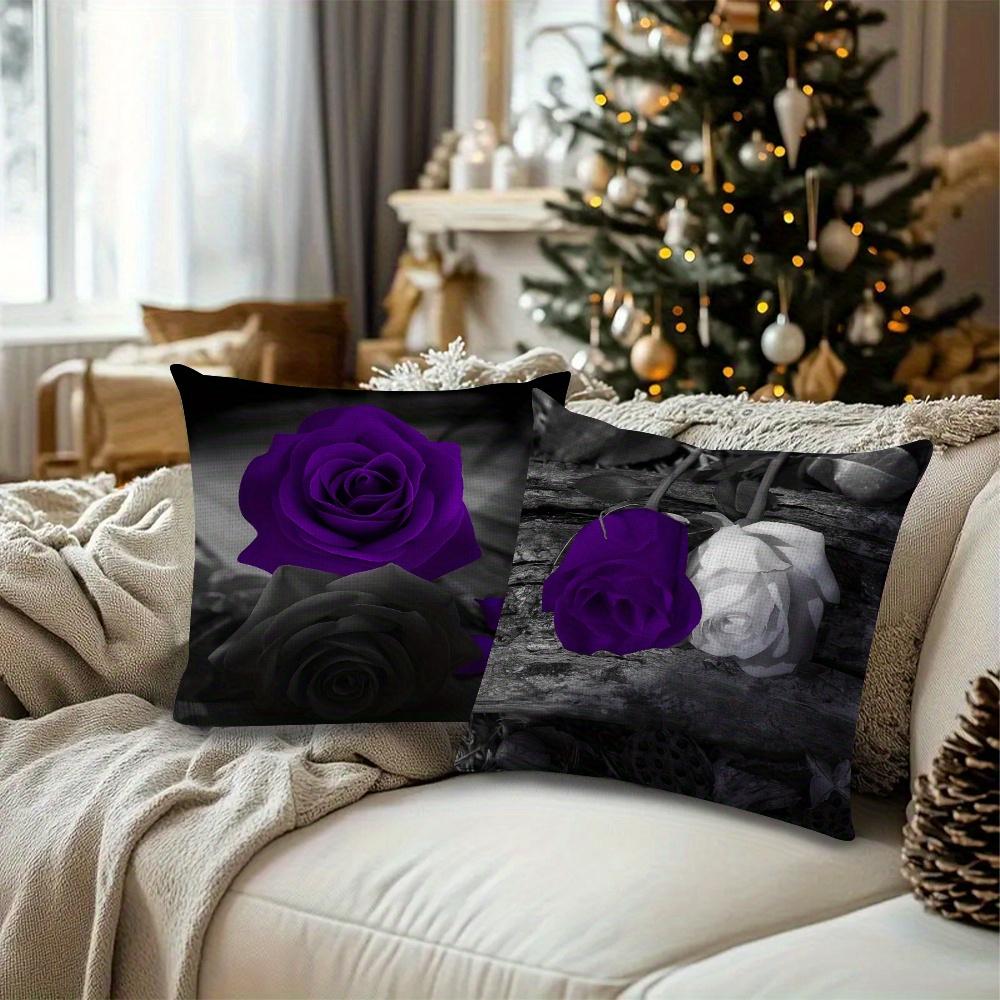 Housse de coussin design élégant de fleur violette impression numérique Peluche courte Convient aux salons chambres à coucher canapés Coussin d'appoint