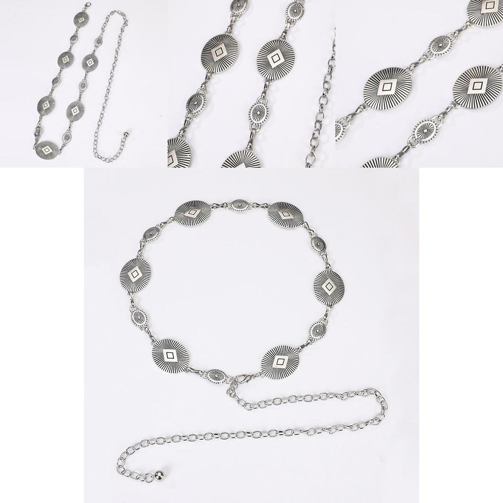Silver Metal Waist Chain For Women With Retro Carved Buckle For Spring And Fall