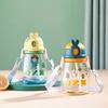 Cute water cup with straw, large capacity portable outdoor plastic cup, student space cup, cartoon pattern, cross-body cup