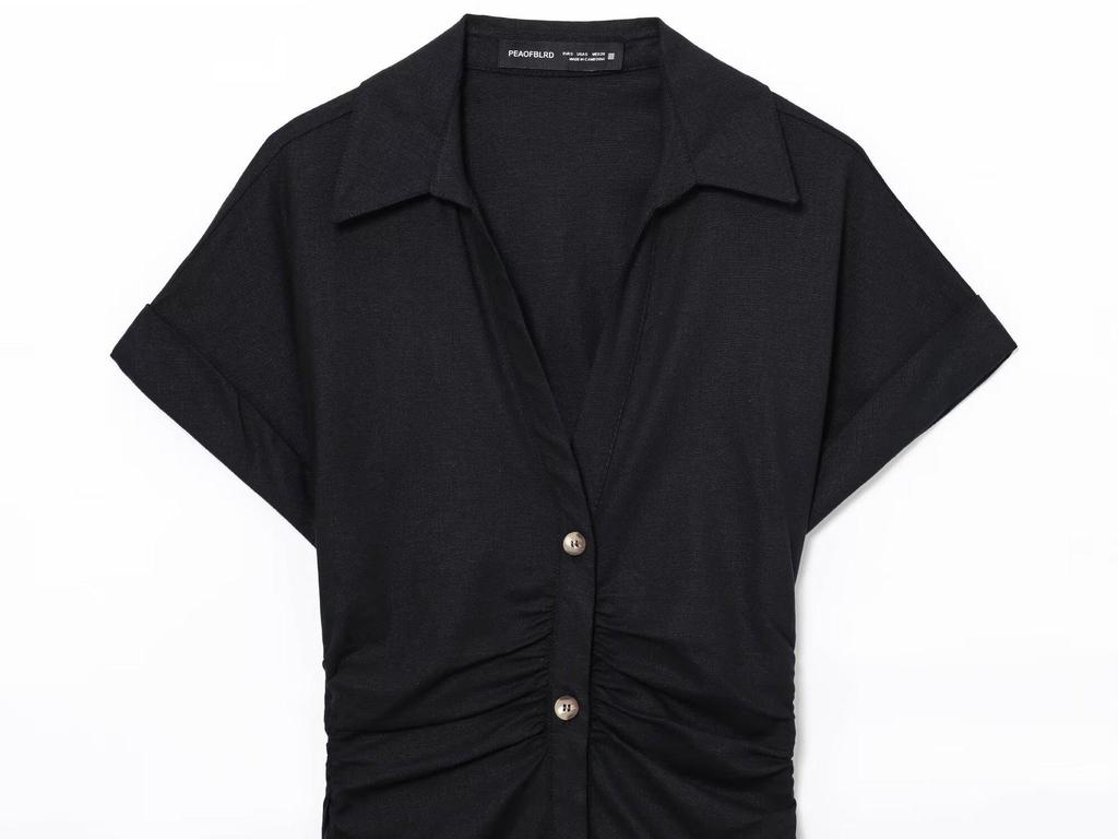 Women's Summer 2025 Linen Blend Slim Fit V-Neck Midi Dress