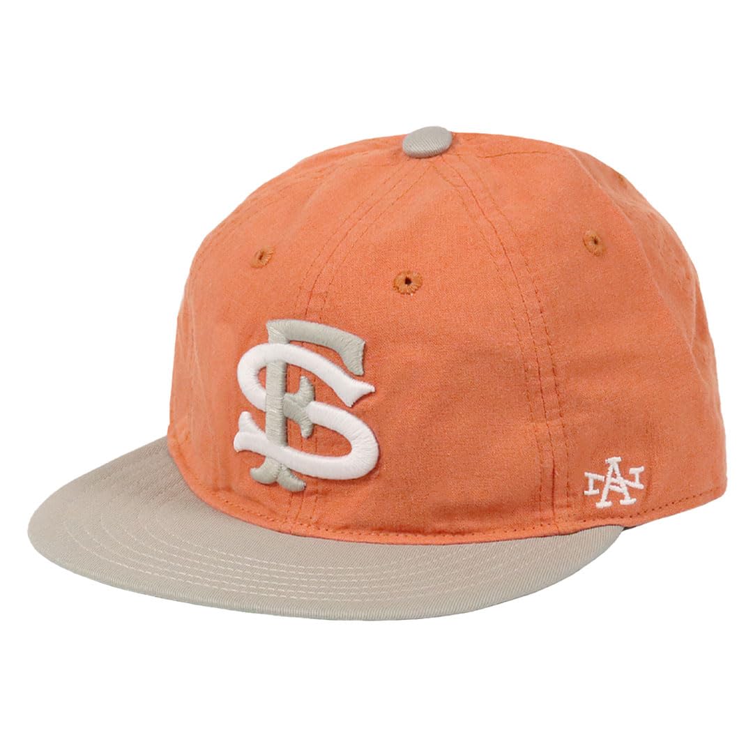 

American Needle Cap Hat Linen MiLB Hemp 6 Panel Baseball Reprint Two Tone Color Leather Belt San Francisco Seals Orange x Gray [American Needle] Men s