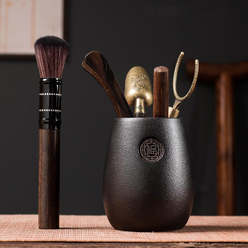 Chinese Style Tea Making Tools Tea Ceremony Six Gentleman Tea Set Tea Table Ceramic Cans Ebony Utensils Tea Combination Supplies