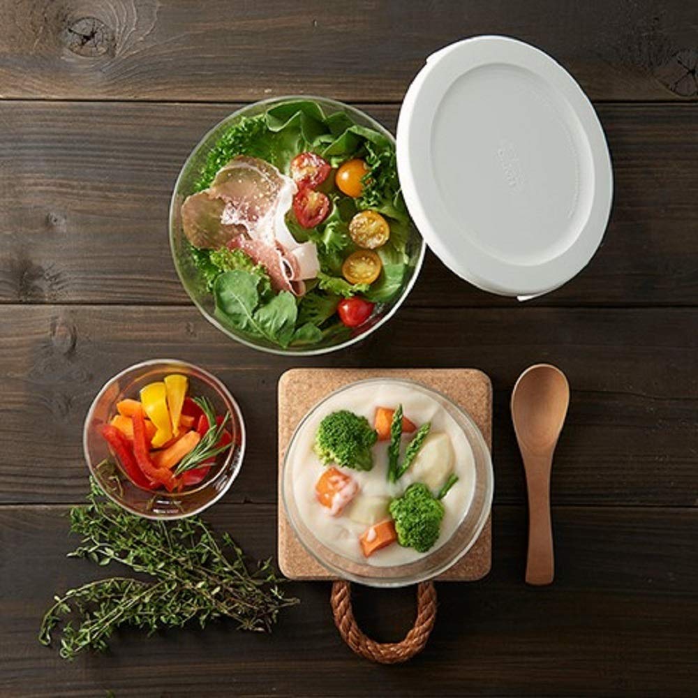 HARIO Glass Storage Made In Set of 3 Heat-Resistant Containers, White, Japan, SYTN-2518-OW,
