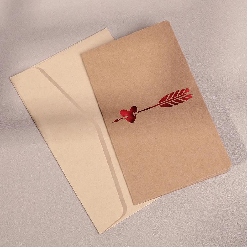 

Розовая бумажная карточка с вырезанным сердцем любви и конвертом, открытка, свадебное приглашение, открытки с поздравлениями на День святого Валентина, день рождения, подарок