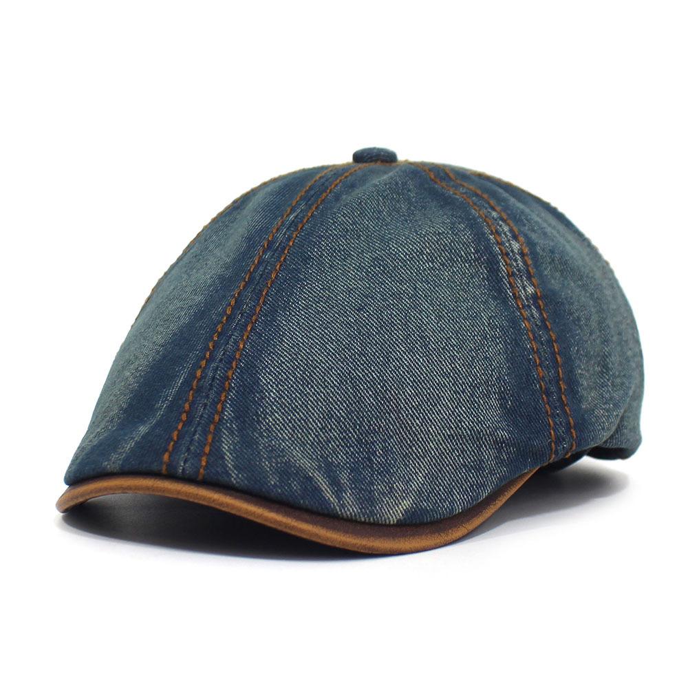 Neu gewaschener Denim-Baumwoll-Achtkant-Hut Mode-Barett für Herren und Damen Verstellbare Kappe