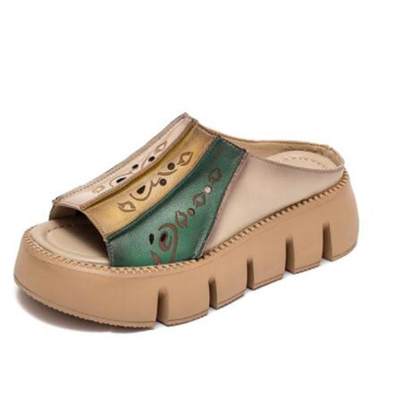 Fashion GKTINOO Genuine Leather Summer Shoes Women Slippers Wedges Outside Slides Leisure 2025 New Handmade Concise Ladies Slippers