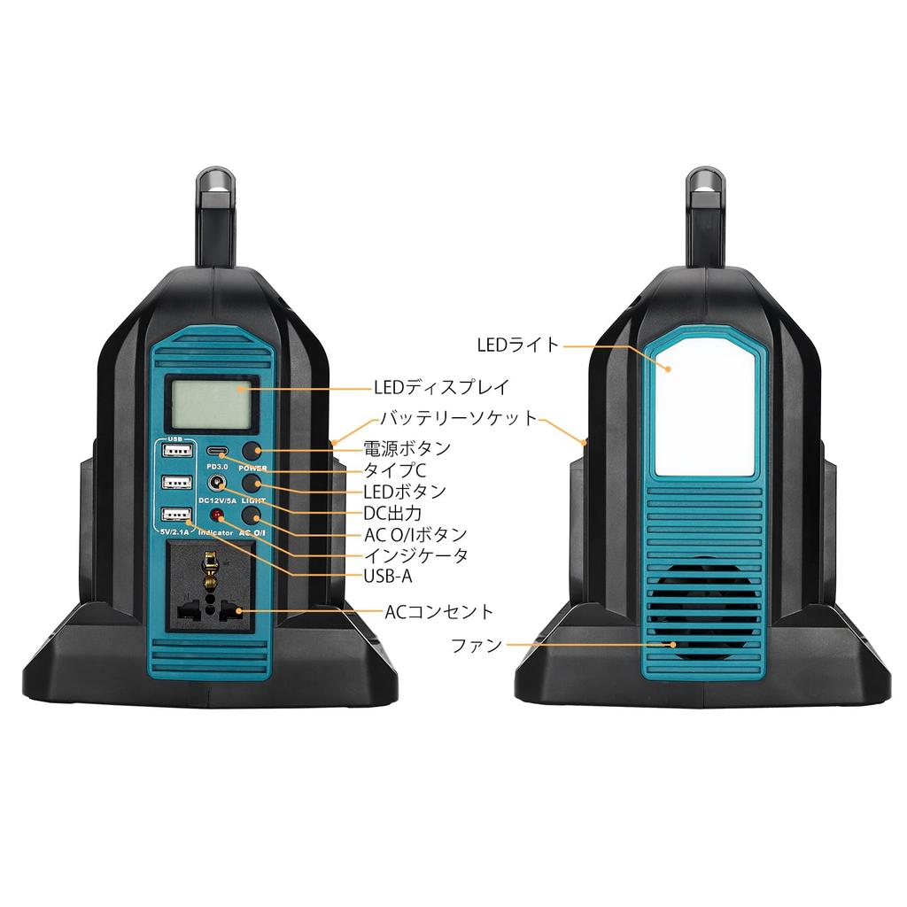 WaxPar 2-gang Inverter, Compatible with Makita 18V Ion , AC350W/DC/3-USB/1-type-c Output/LED Light, Portable