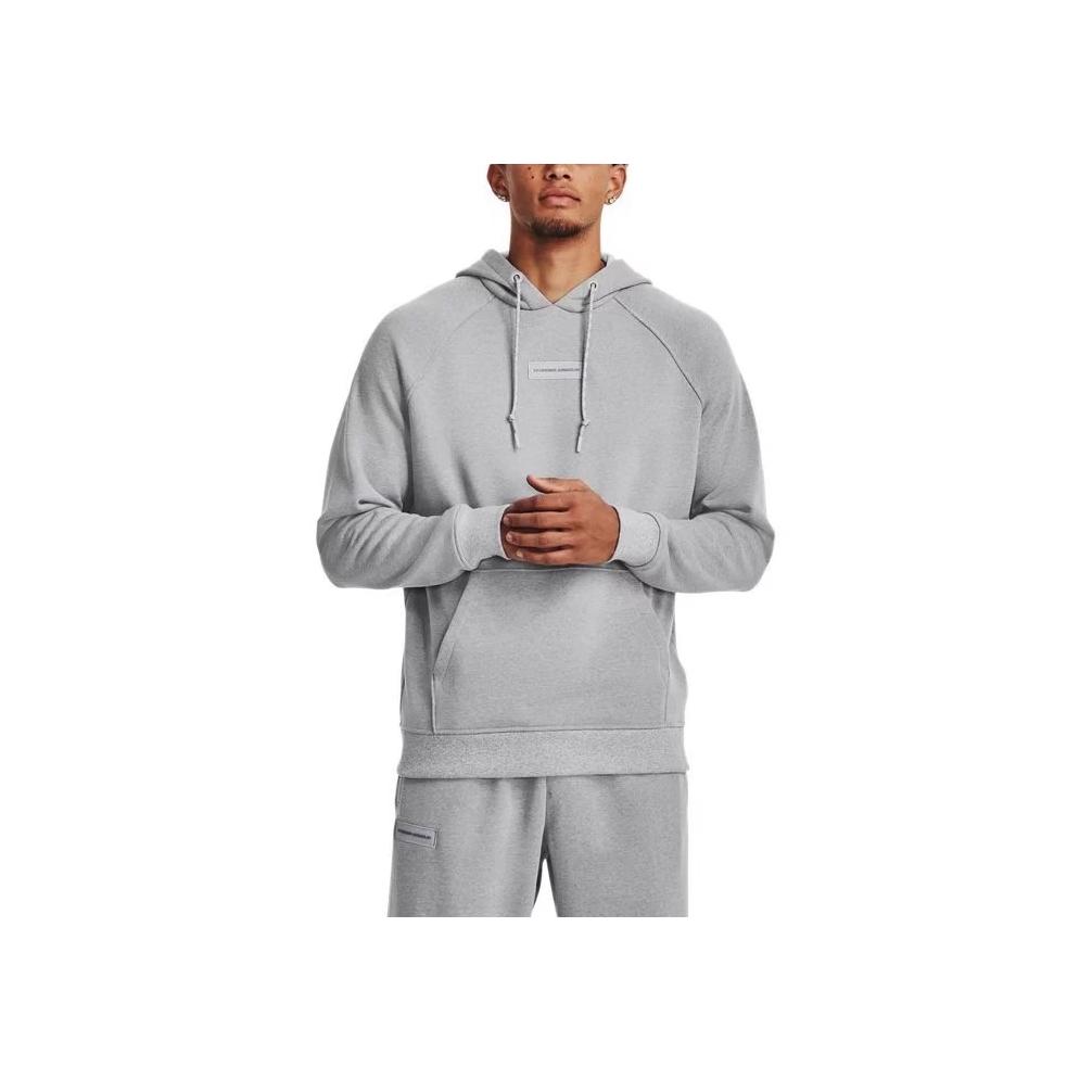 Under Armour Solid Color Cotton Knit Hooded Training Sweatshirt Men Sweatshirt Gray 1379684-011