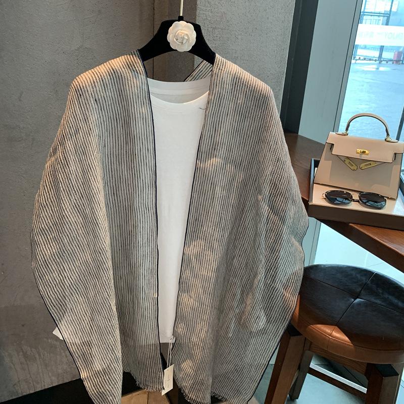 Striped Outer Shawl Linen Thin Long Scarf Comfortable Stacking Decoration Fashion Versatile Silk Scarf Shawl