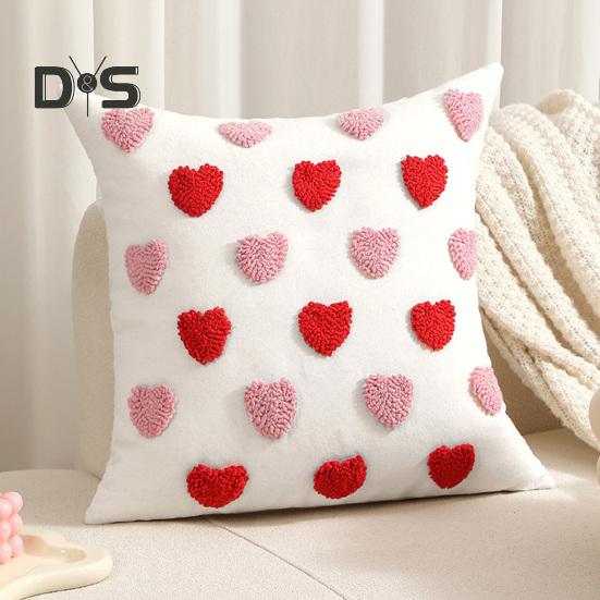 Valentines Day Throw Pillowcase 3D Heart Embroidery Short Plush Luster 45*45cm Hidden Zipper Closure Pillow Cover Bedroom Living Room Sofa Decoration