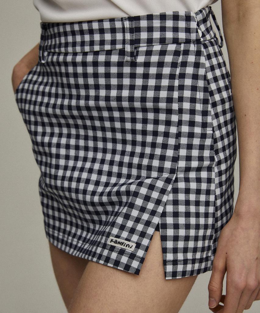 KANDINI Navy Check Set-Up Skirt