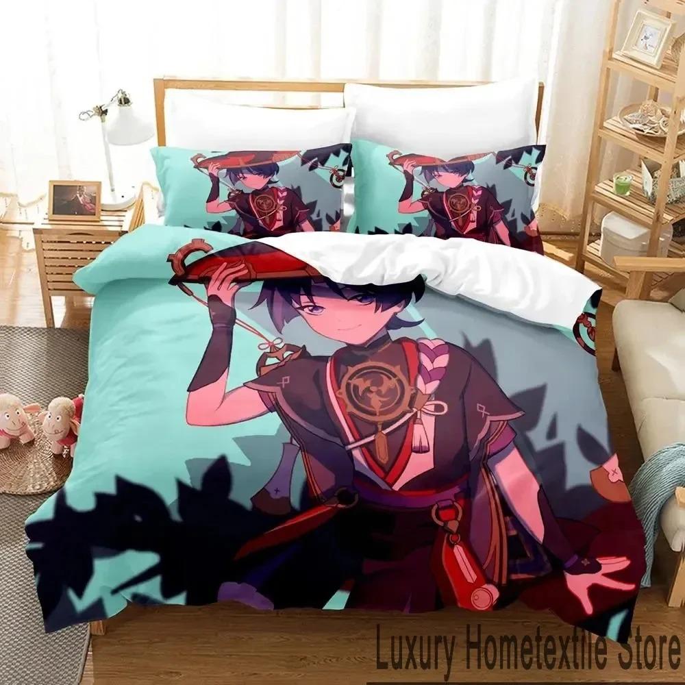 Anime Spel Genshin Impact Scaramouche Sängkläder Pojkar Flickor Twin Queen King Size Påslakan Örngott Säng pojkar Vuxen