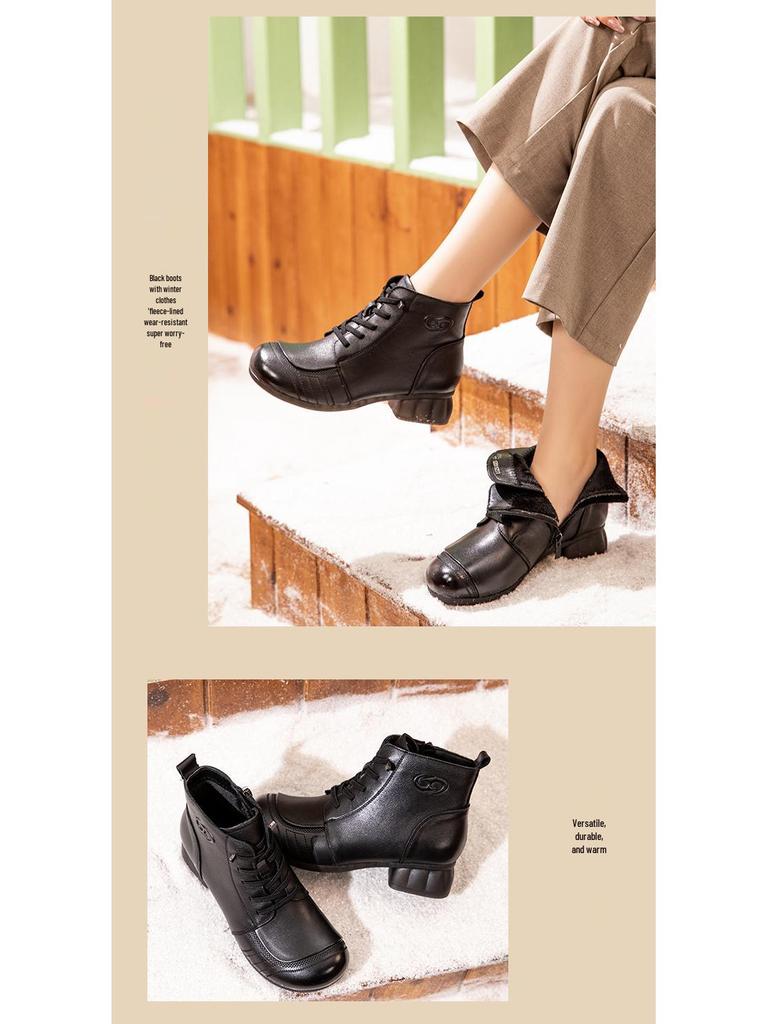 Women's Retro Genuine Leather Ankle Boots, Winter 2025 - Fleece-lined, Soft Sole, Non-slip, Wool Interior, Warm Snow Boots
