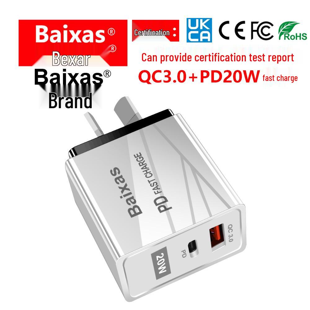 EU Standard QC3.0+PD Travel Charger with Fast Charging USB Ports (5V/9V/12V) - Compatible with EU, UK, AU