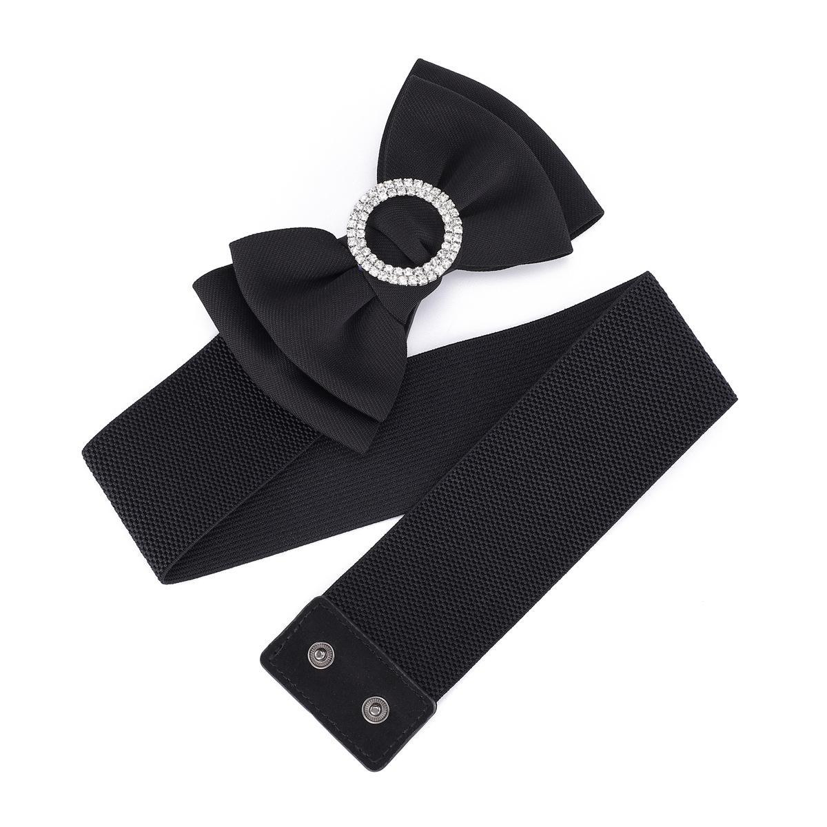 

Женский Сяосянфэн Широкий Пояс-Печать Инкрустация Стразами Со Свитером Сладкий Бант Эластичный Пояс Декоративный Тренч чёрный