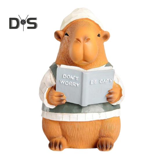 

Фигурка капибары для чтения, украшение из смолы, декор стола, позитивная статуэтка капибары для домашнего офиса, книжные полки, декор, антистресс коричневый