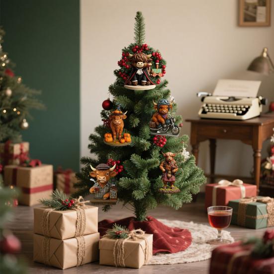 Highland Cow Advent Calendar 2025 Cute Highland Cow Ornaments 24 Days Christmas Advent Calendar for Xmas Tree Decoration