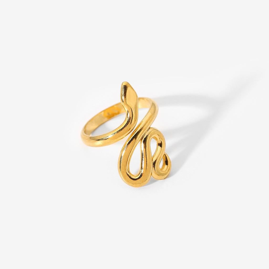 Retro Real Gold Plated 304 Stainless Steel Open Snake Animal Wrap Rings Unisex Party For Women Men Party Gifts, 1 Piece