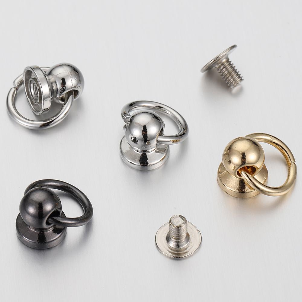 20pcs Metal Ball Post With O Ring Studs Rivets Nail Screwback Round Head Spots Spikes Leather Craft Phone Case Decor Accessories