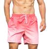Men Beach Shorts Gradient Contrast Color Drawstring Elastic Waist Casual Daily Wear Pockets Thin Knee Length Summer Shorts Men V