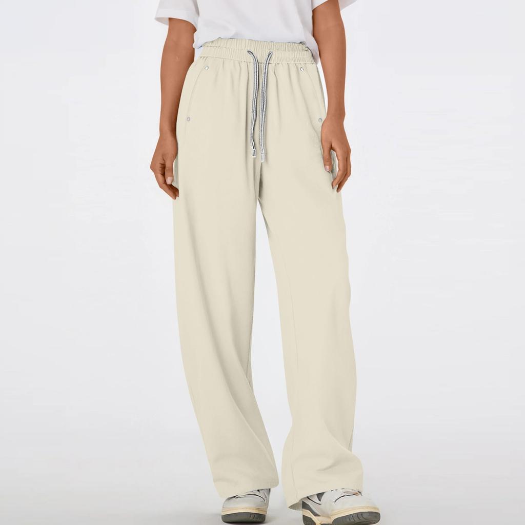 Women's Multi Pocket Drawstring Straight Tube Slimming, Wide Leg Mopping, Solid Color Pants