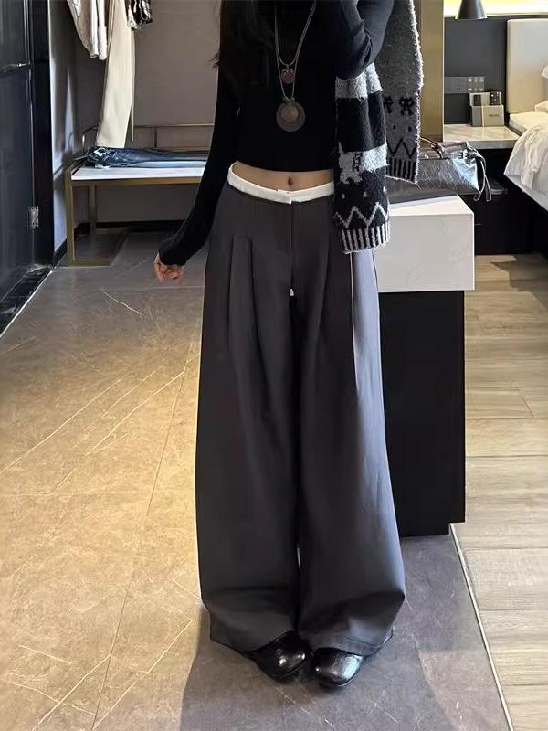 

2026 Plus Size Women s Drapey Pleated High Waist Slimming Wide Leg Pants Medium серый