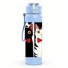 1PC Two Cats Bow Tie Bust 750ml Color Plastic Sports Water Bottle Leakproof Flip Straw Lid For Sports Office Home Use