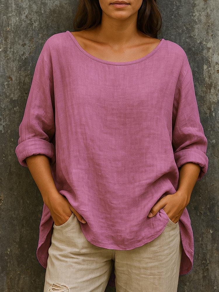 Summer new women's clothing casual loose fashion cotton and linen retro crew neck large size t-shirt