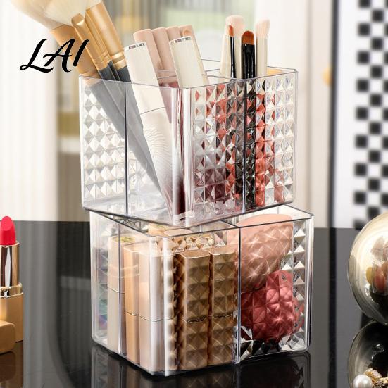 Dressing Table Storage Case Transparent Acrylic Makeup Brush Organizer Multi-Compartment Bin Modern Vanity Bin Style Cosmetic Display for Lip Gloss