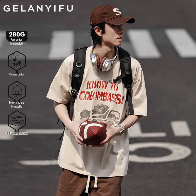 GELANYIFU Men s Japanese Retro Loose Fit T-Shirt XL