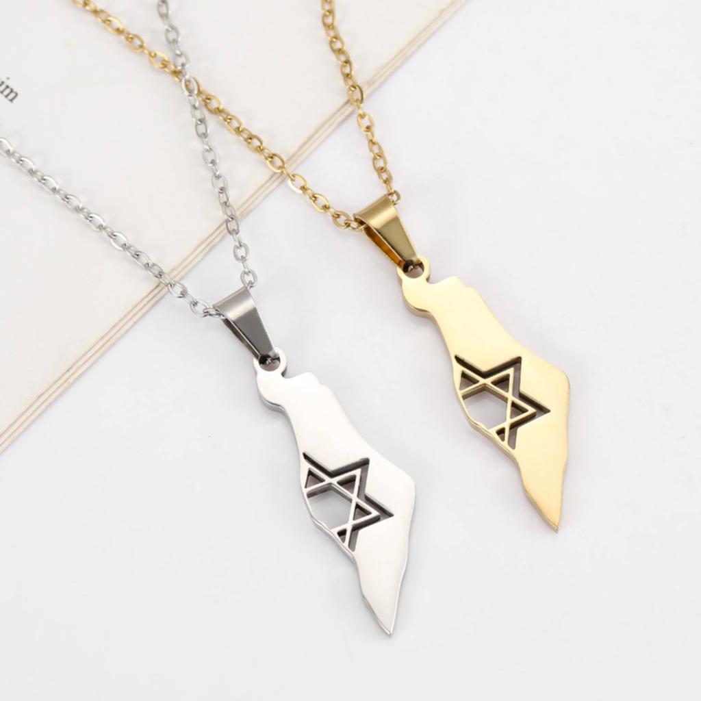 Davidstern Anhänger Nationale Karte Halskette für Damen Herren Edelstahl Schmuck Geschenk