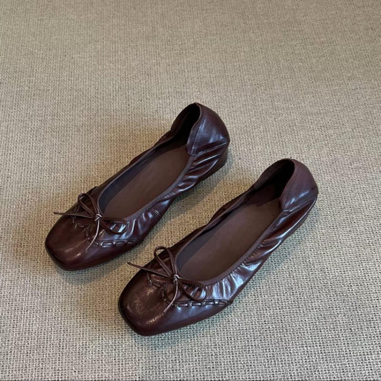 

Sheepskin version~ retro shallow mouth ladyshoes women s one-pedal soft leather soft-soled grandma shoes retro flat sheepskin small single shoes 40