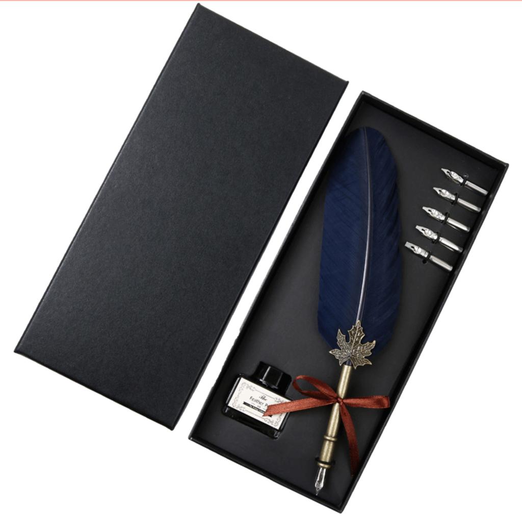 1 Set Retro Classic Texture Practical Calligraphy Feather Dip Pen Quill Foun-tain Writing Portable Birthday/Valentine's Day/Wedding Gifts 10ml